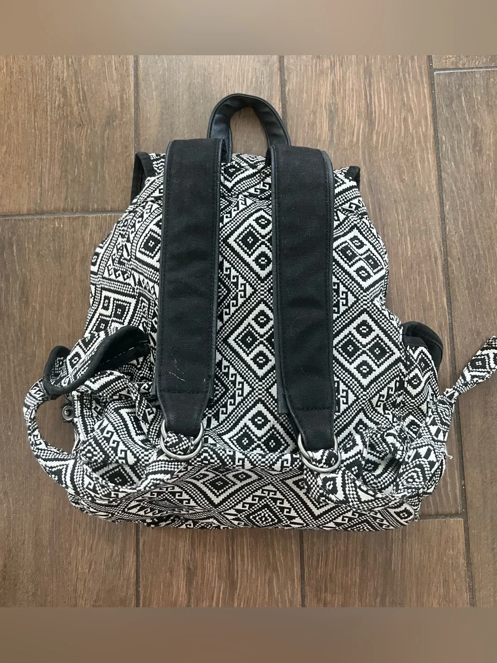 Mudd Boho Fabric Backpack Black and White Geometric Tribal Print